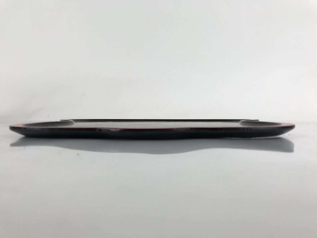Japanese Lacquered Wooden Serving Tray Vtg Hyotan Gourd Black Red Makie L259