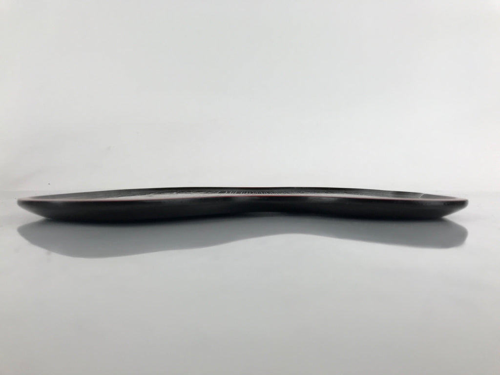 Japanese Lacquered Wooden Serving Tray Vtg Hyotan Gourd Black Red Makie L259
