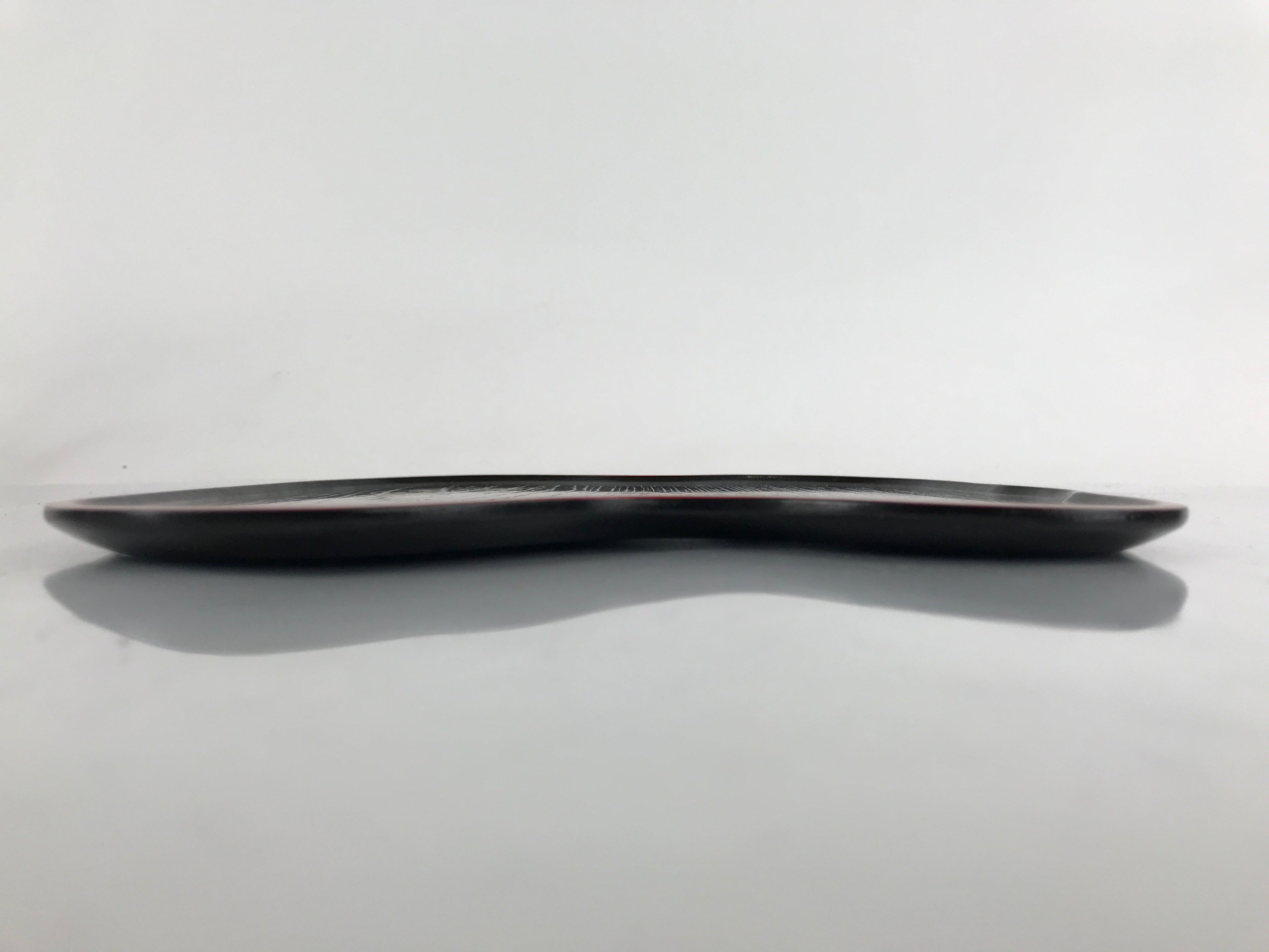 Japanese Lacquered Wooden Serving Tray Vtg Hyotan Gourd Black Red Makie L259