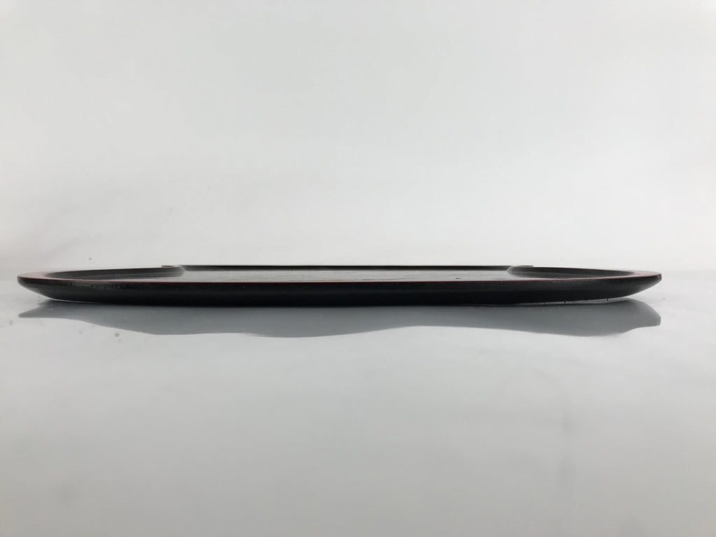 Japanese Lacquered Wooden Serving Tray Vtg Hyotan Gourd Black Red Makie L259