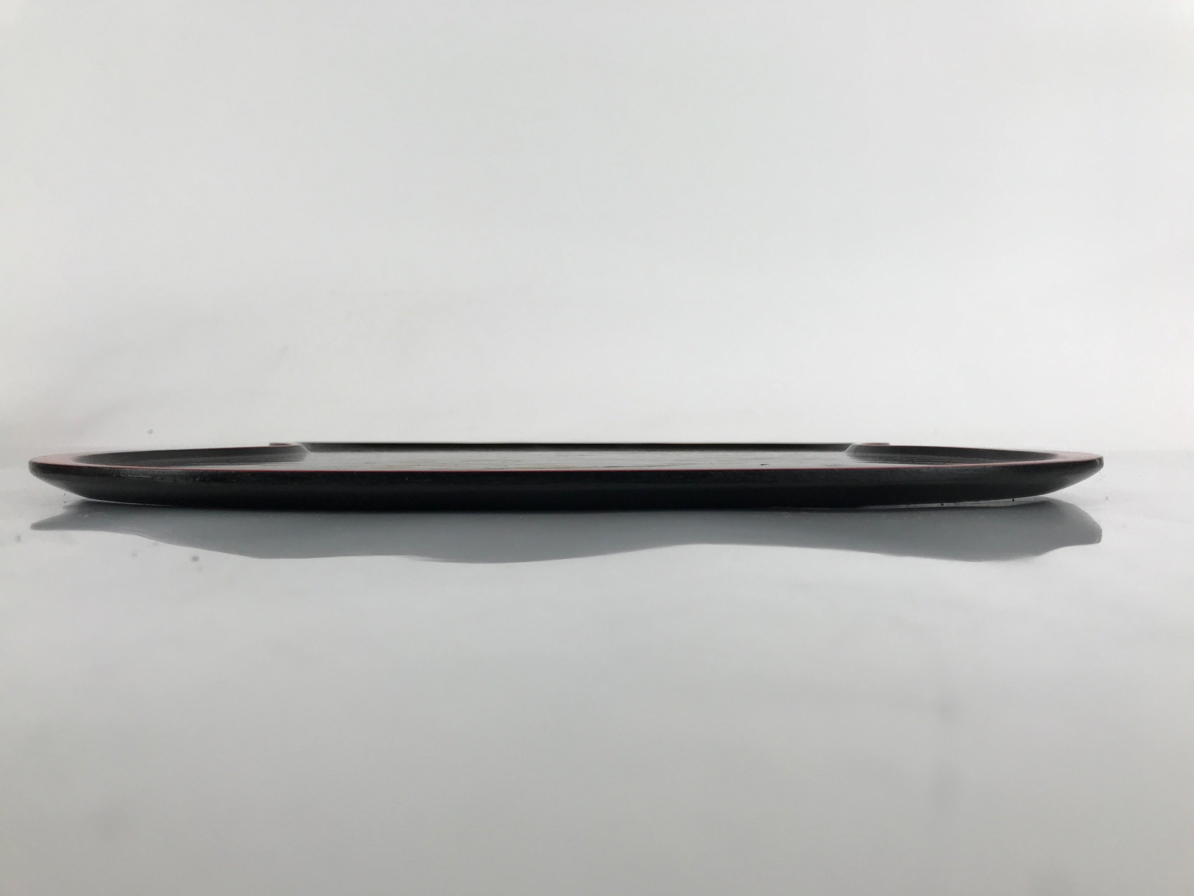 Japanese Lacquered Wooden Serving Tray Vtg Hyotan Gourd Black Red Makie L259