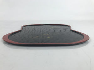 Japanese Lacquered Wooden Serving Tray Vtg Hyotan Gourd Black Red Makie LWB100