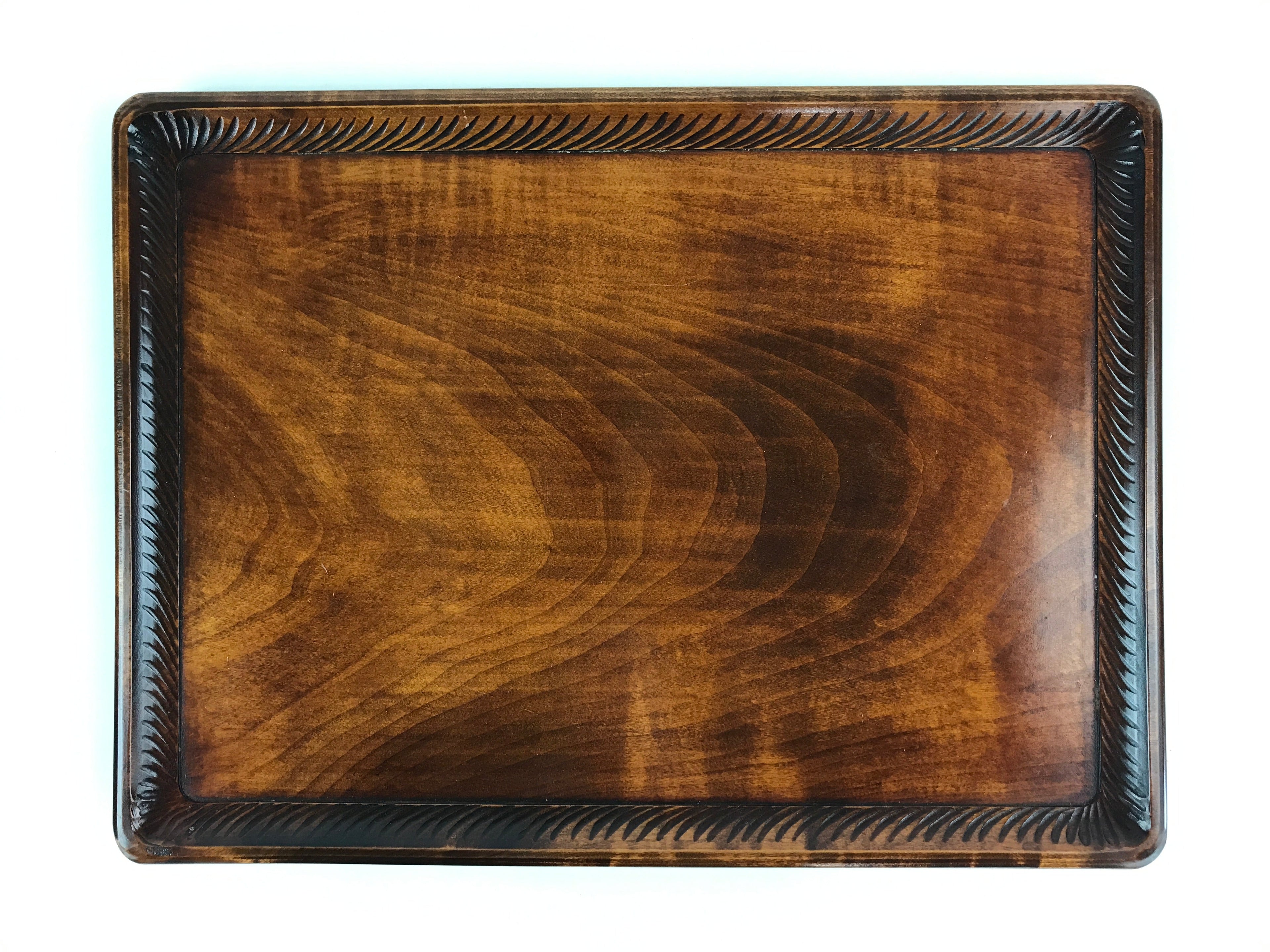 Japanese Lacquered Wooden Serving Tray Vtg Large Obon Carved Brown UR991