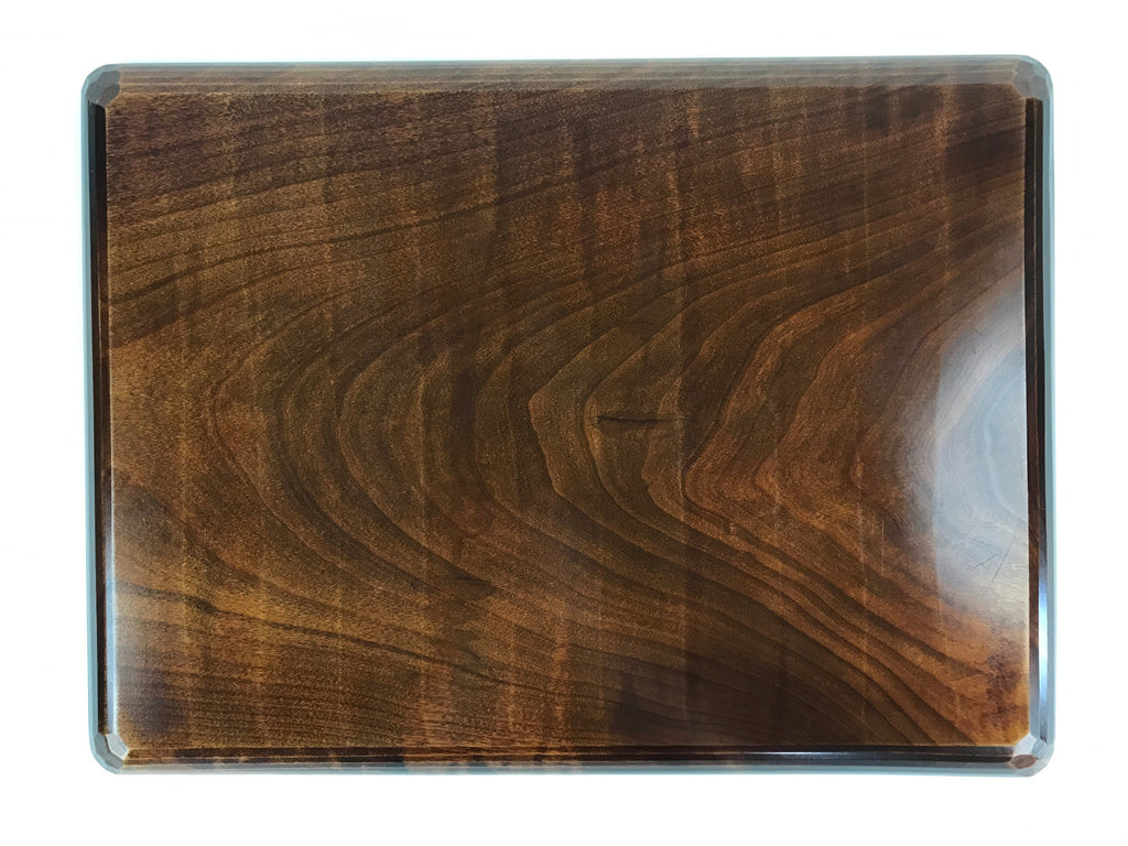 Japanese Lacquered Wooden Serving Tray Vtg Large Obon Carved Brown UR991