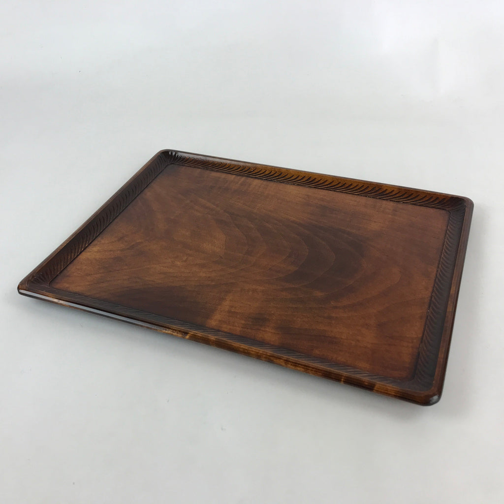 Japanese Lacquered Wooden Serving Tray Vtg Large Obon Carved Brown UR991