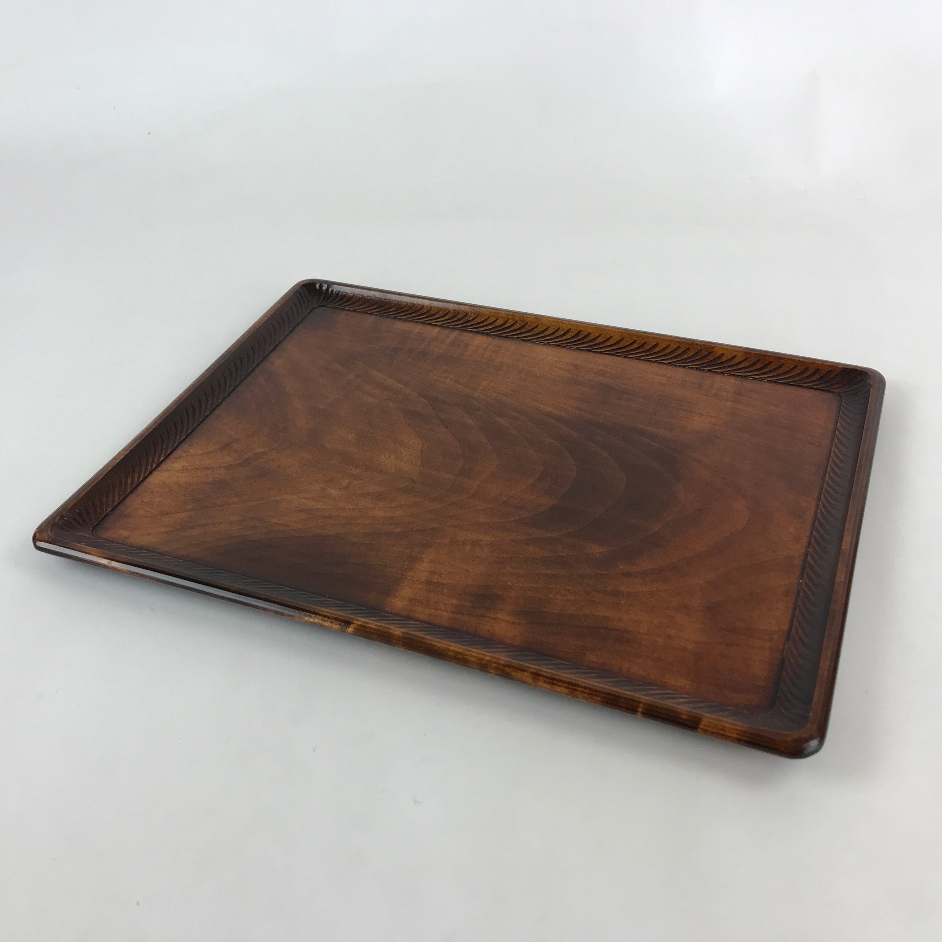 Japanese Lacquered Wooden Serving Tray Vtg Large Obon Carved Brown UR991