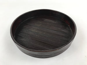 Japanese Lacquered Wooden Serving Tray Vtg Large Obon Dark Brown Round UR884