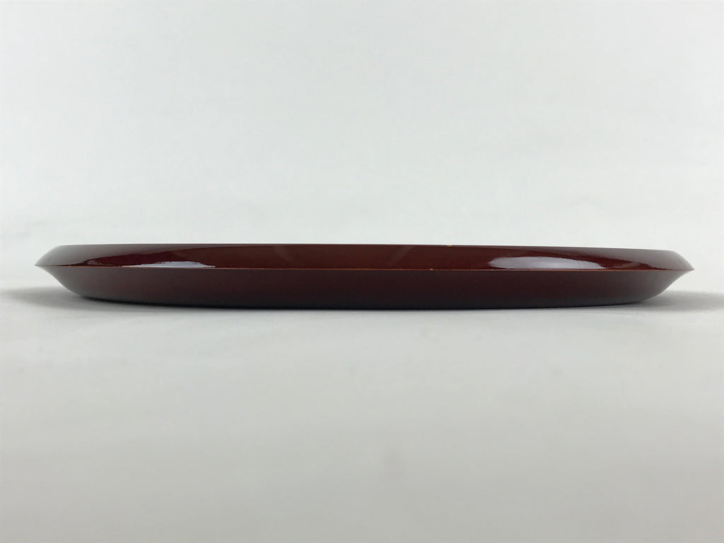 Japanese Lacquered Wooden Serving Tray Vtg Obon Hida Shunkei Brown Round UR899