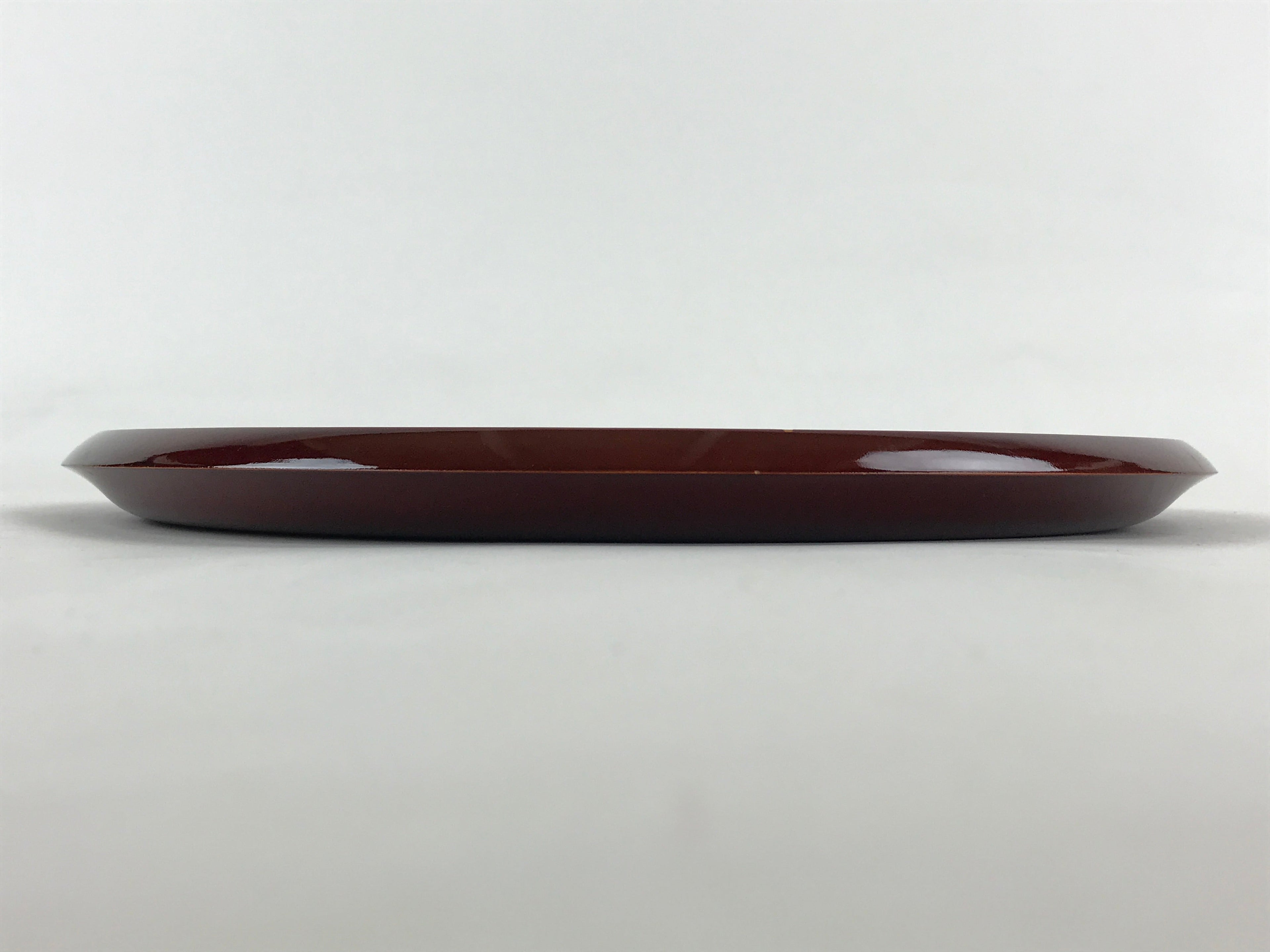 Japanese Lacquered Wooden Serving Tray Vtg Obon Hida Shunkei Brown Round UR899