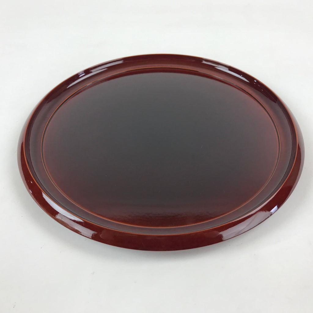 Japanese Lacquered Wooden Serving Tray Vtg Obon Hida Shunkei Brown Round UR899