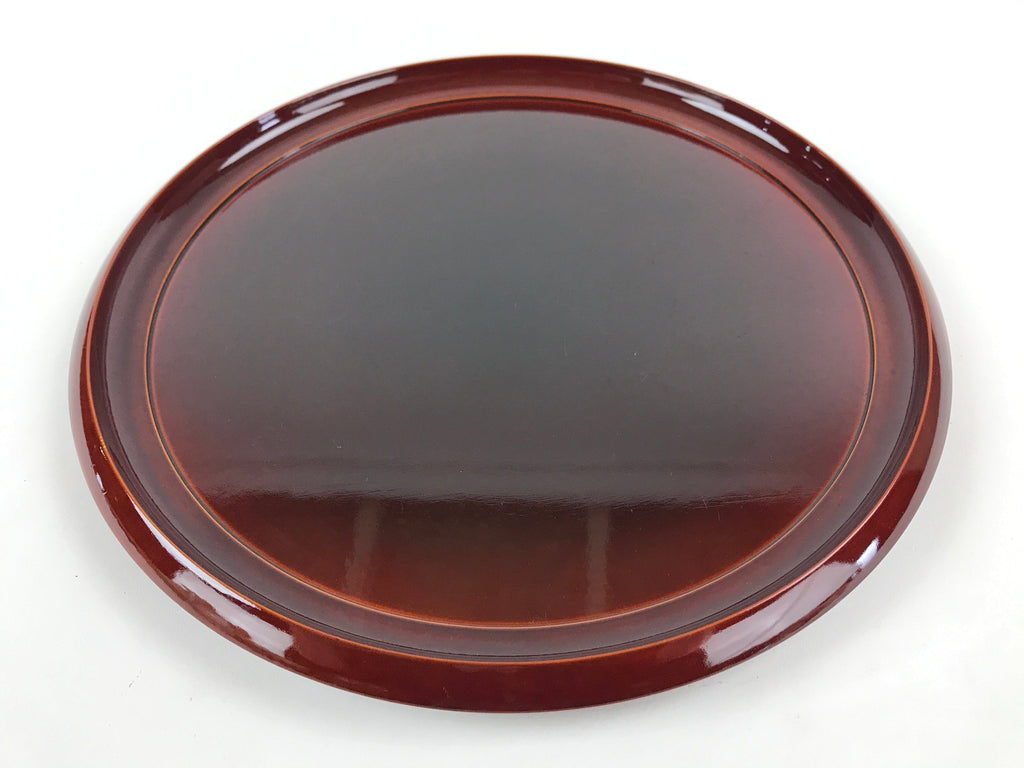 Japanese Lacquered Wooden Serving Tray Vtg Obon Hida Shunkei Brown Round UR899