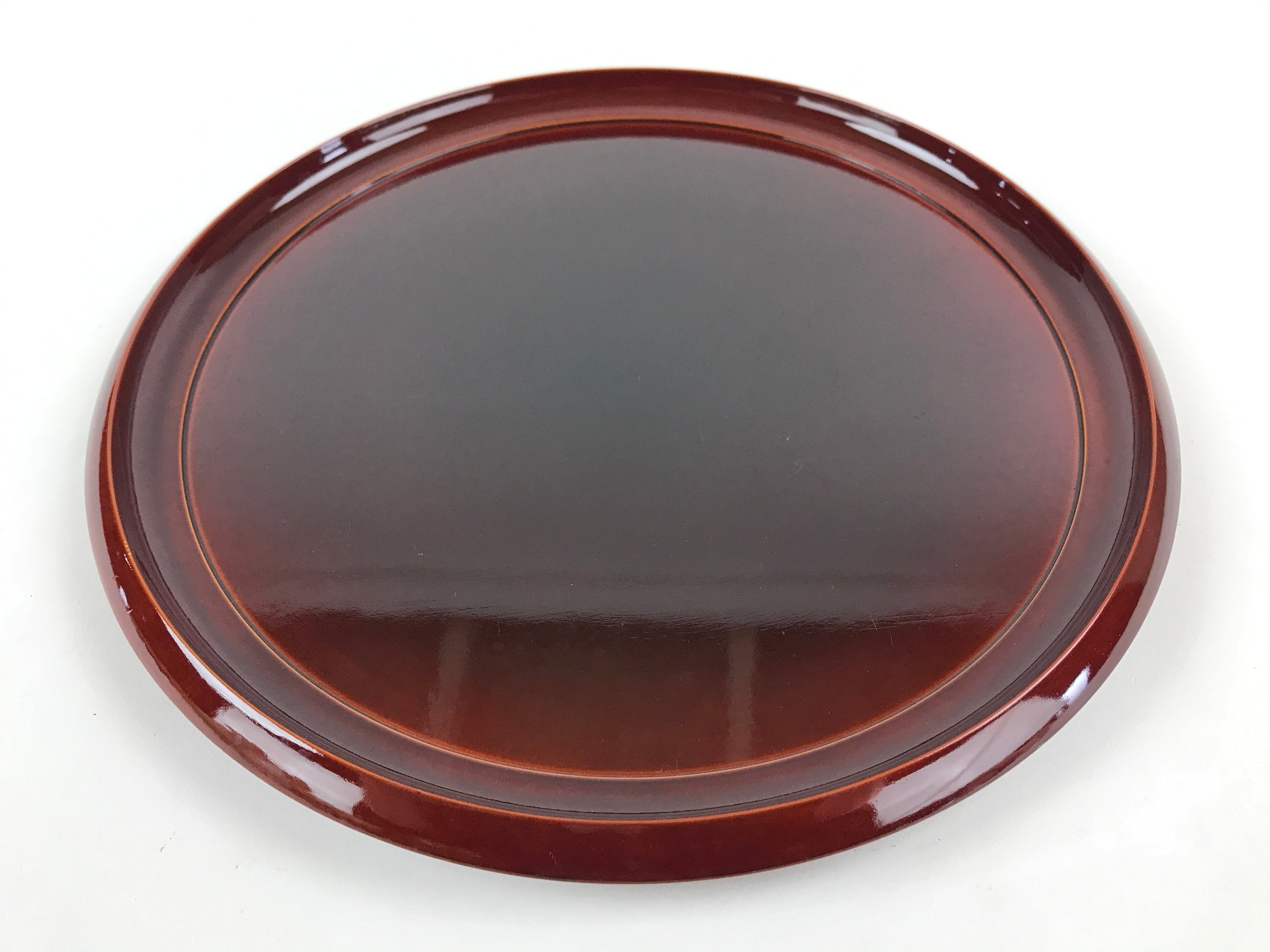 Japanese Lacquered Wooden Serving Tray Vtg Obon Hida Shunkei Brown Round UR899