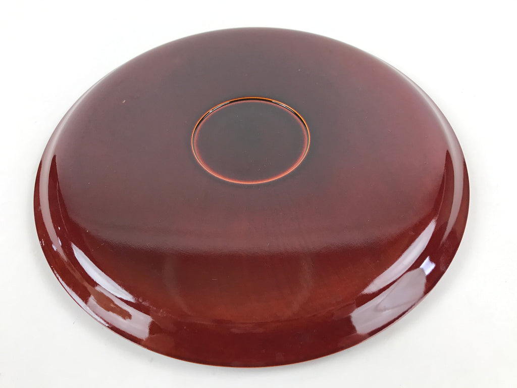Japanese Lacquered Wooden Serving Tray Vtg Obon Hida Shunkei Brown Round UR899