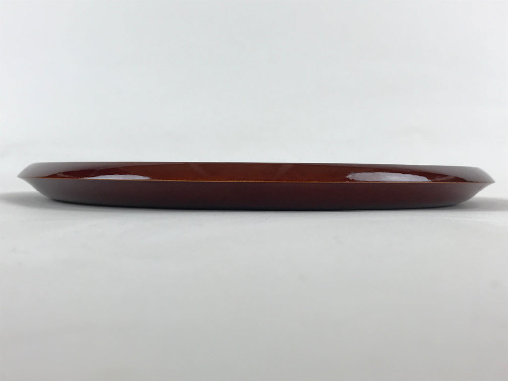 Japanese Lacquered Wooden Serving Tray Vtg Obon Hida Shunkei Brown Round UR899