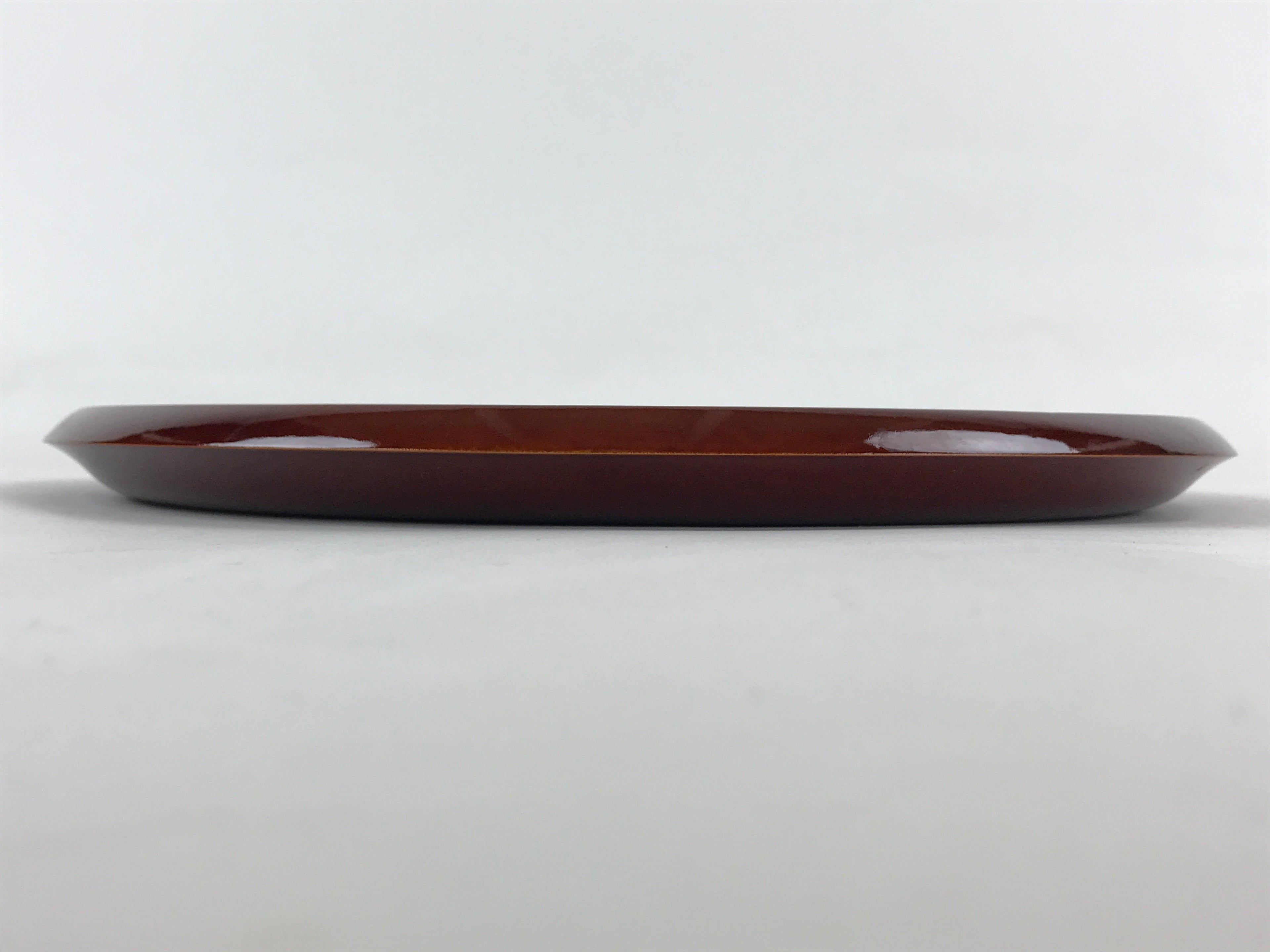 Japanese Lacquered Wooden Serving Tray Vtg Obon Hida Shunkei Brown Round UR899