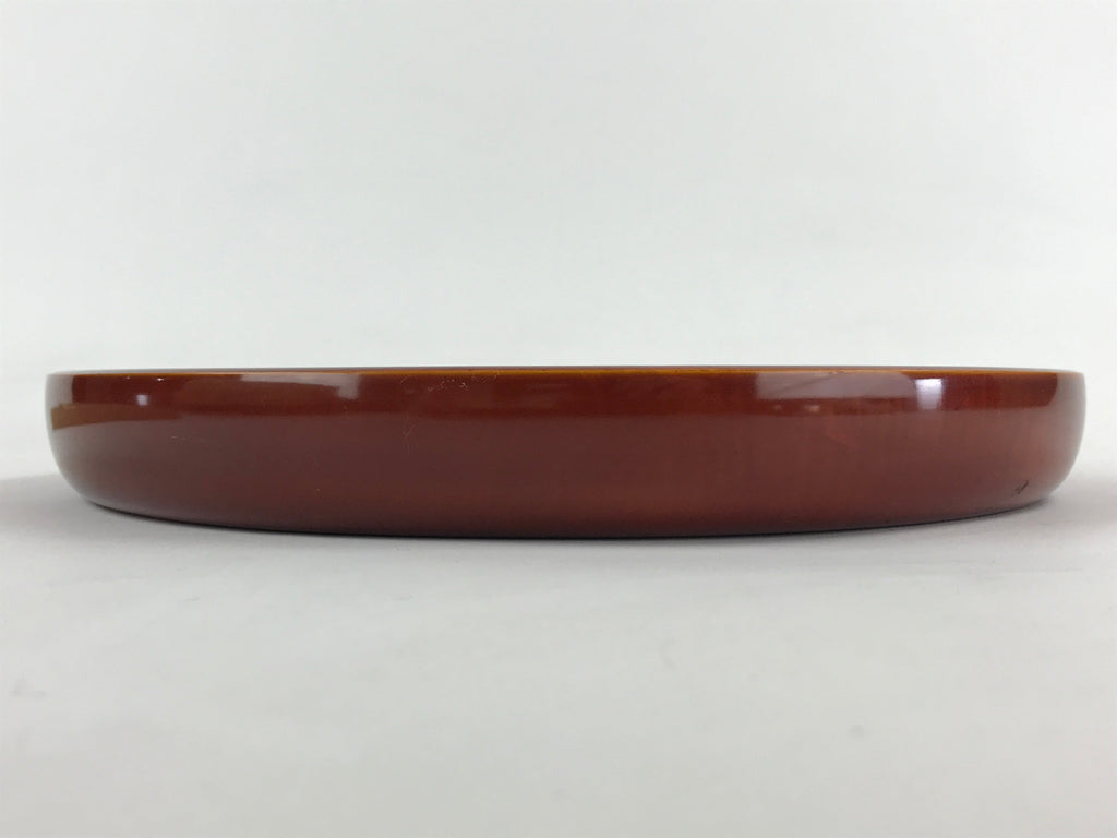 Japanese Lacquered Wooden Serving Tray Vtg Obon Hida Shunkei Brown Round UR900
