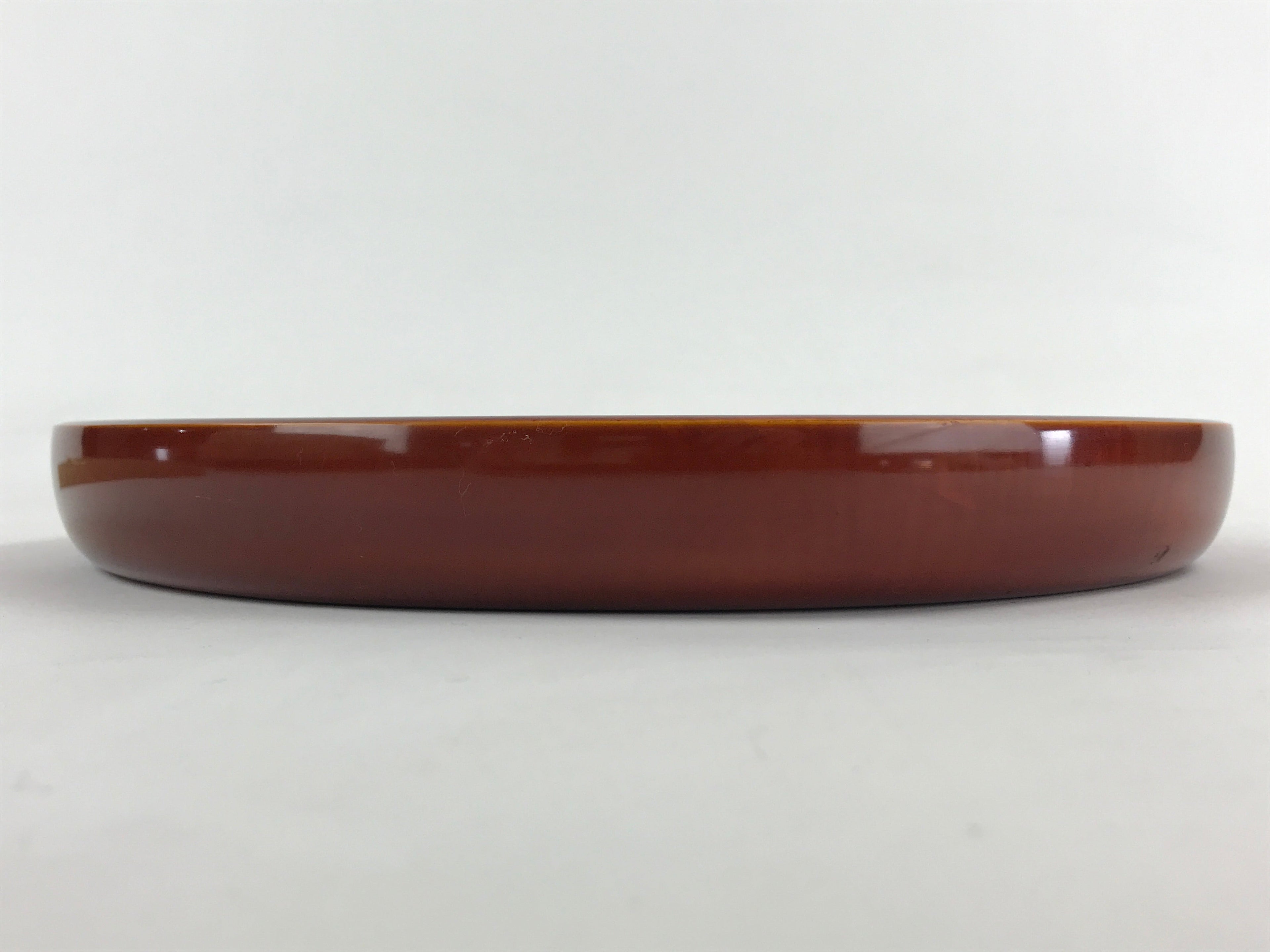 Japanese Lacquered Wooden Serving Tray Vtg Obon Hida Shunkei Brown Round UR900