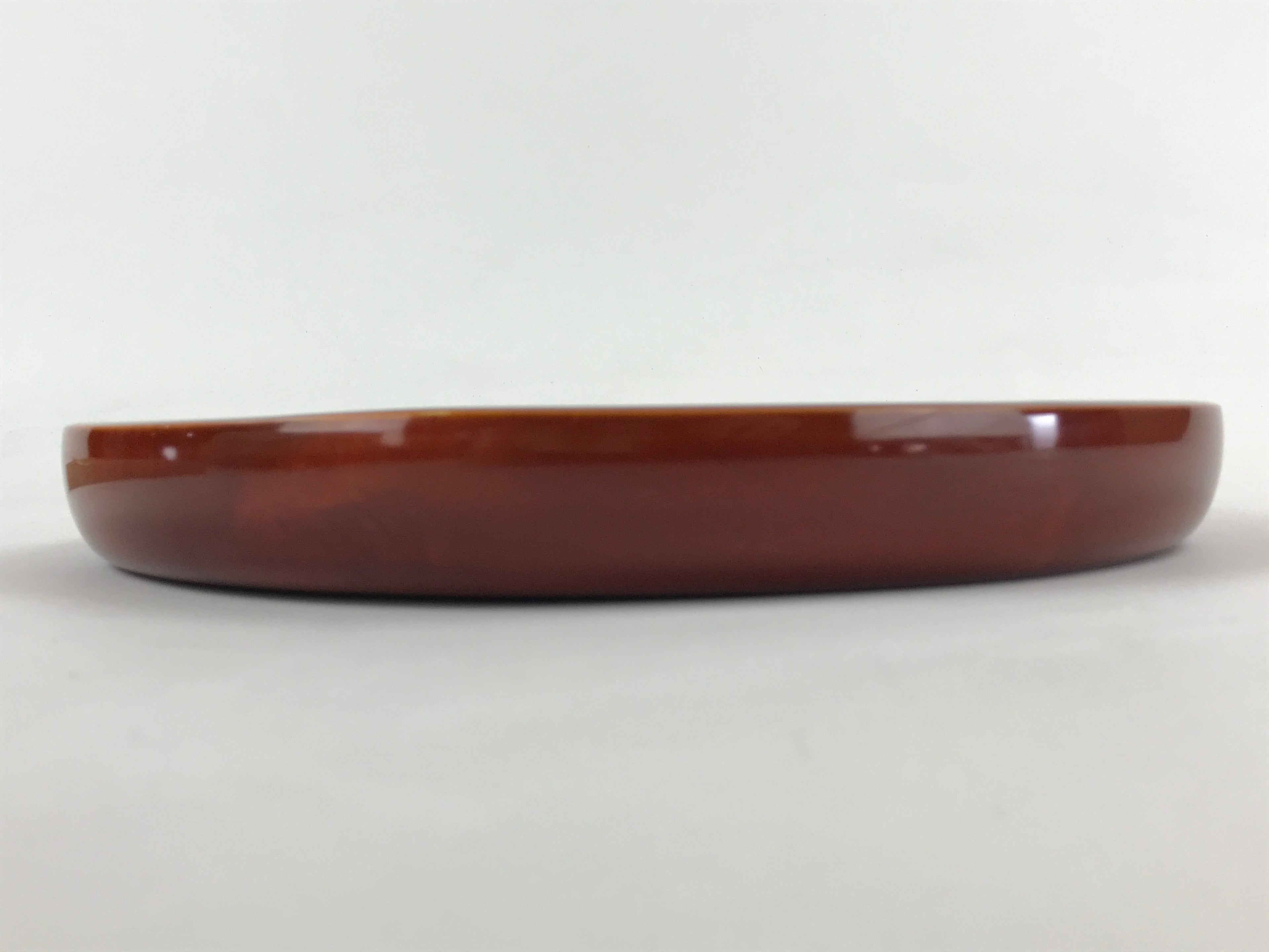 Japanese Lacquered Wooden Serving Tray Vtg Obon Hida Shunkei Brown Round UR900