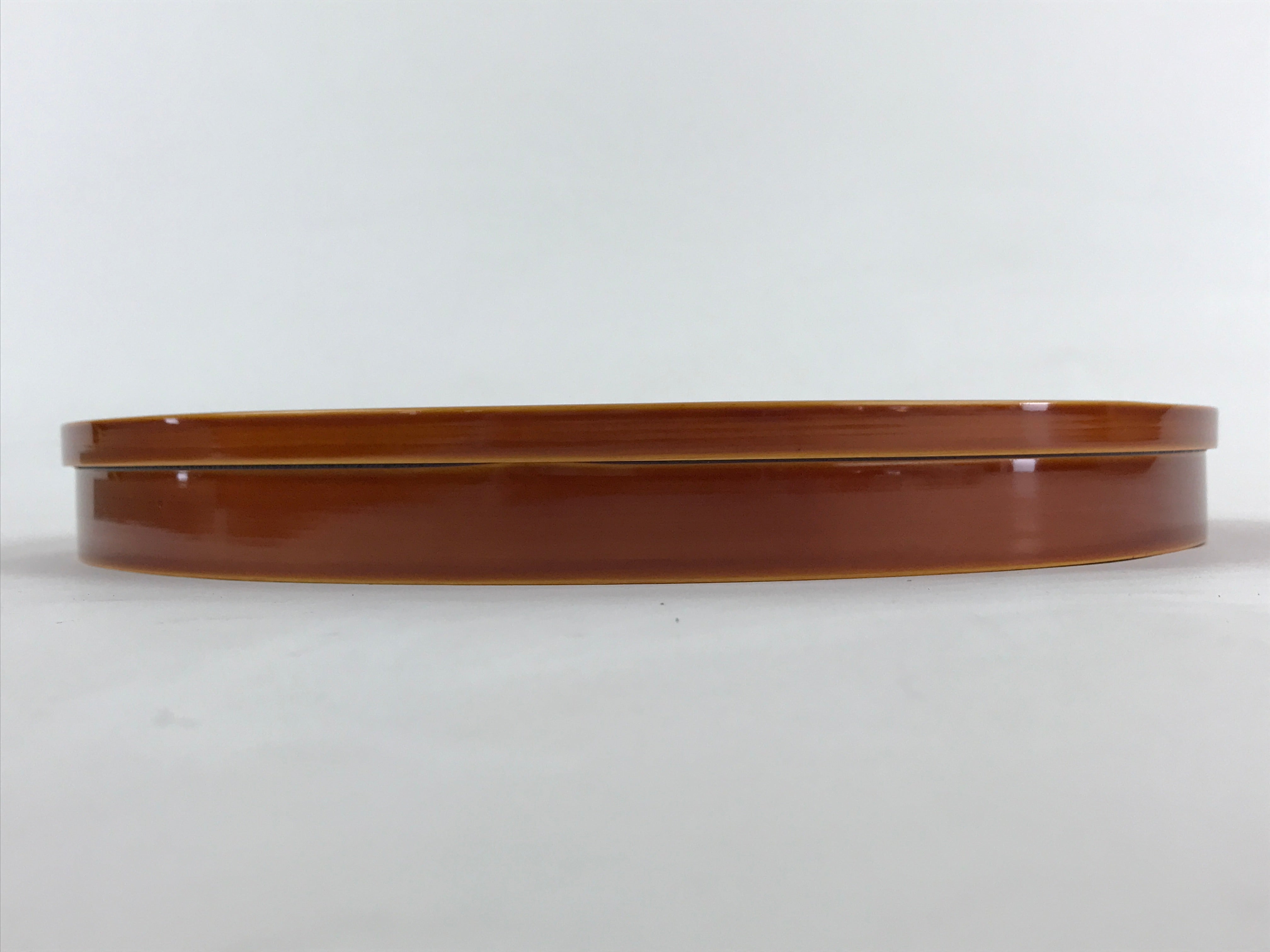 Japanese Lacquered Wooden Serving Tray Vtg Obon Hida Shunkei Brown Round UR901