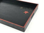 Japanese Lacquered Wooden Serving Tray Vtg Obon Maple Momiji Red Black UR988