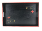 Japanese Lacquered Wooden Serving Tray Vtg Obon Maple Momiji Red Black UR988