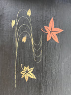 Japanese Lacquered Wooden Serving Tray Vtg Obon Maple Momiji Red Black UR988