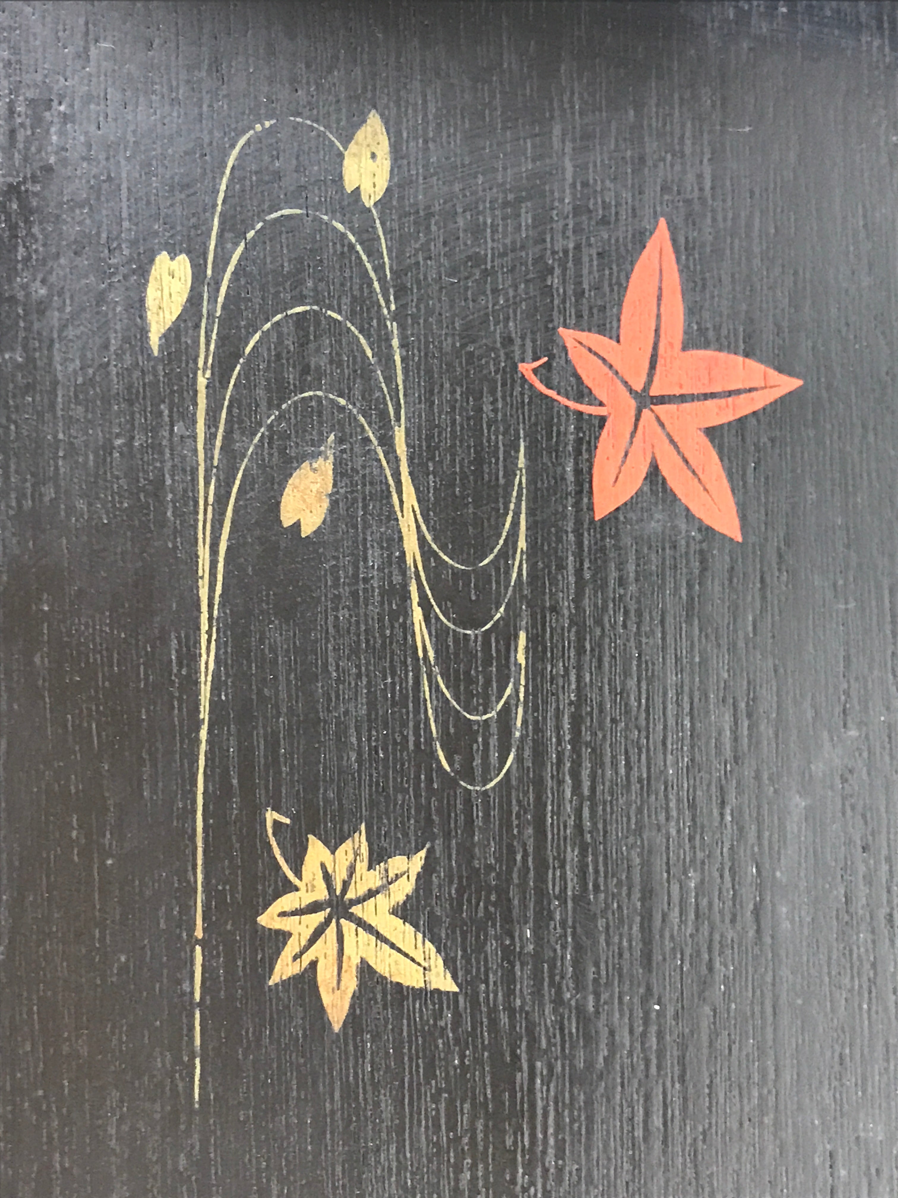 Japanese Lacquered Wooden Serving Tray Vtg Obon Maple Momiji Red Black UR988