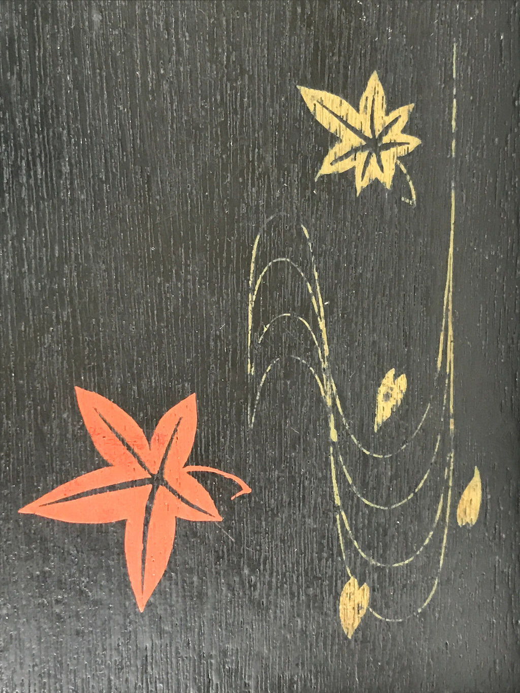 Japanese Lacquered Wooden Serving Tray Vtg Obon Maple Momiji Red Black UR988