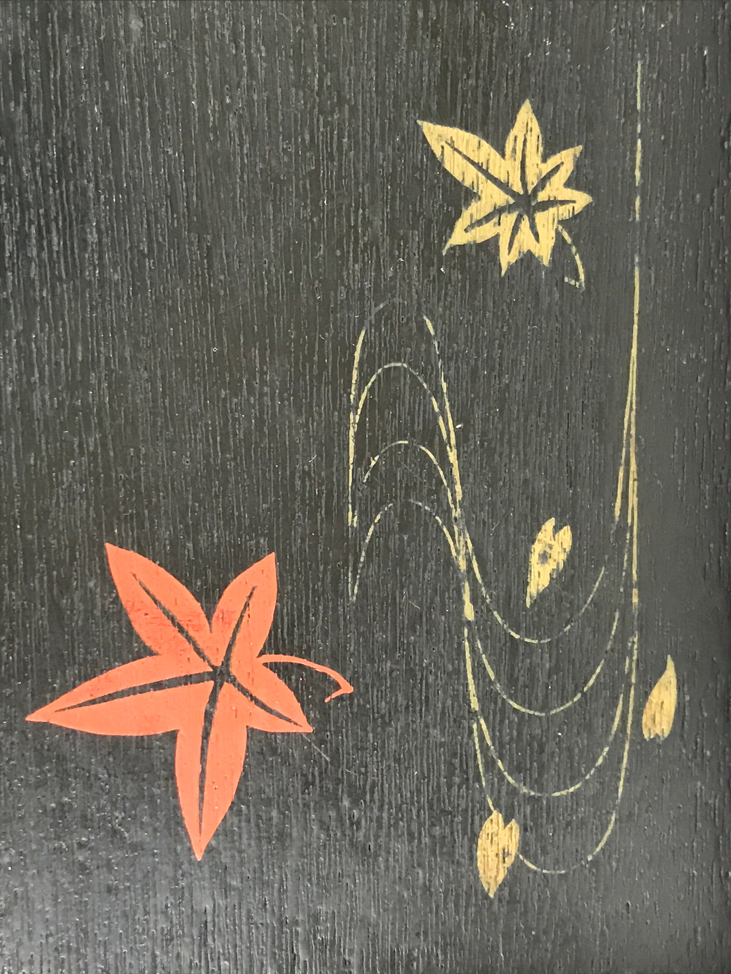 Japanese Lacquered Wooden Serving Tray Vtg Obon Maple Momiji Red Black UR988