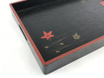 Japanese Lacquered Wooden Serving Tray Vtg Obon Maple Momiji Red Black UR990