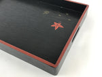 Japanese Lacquered Wooden Serving Tray Vtg Obon Maple Momiji Red Black UR990