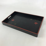 Japanese Lacquered Wooden Serving Tray Vtg Obon Maple Momiji Red Black UR990