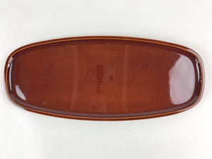 Japanese Lacquered Wooden Serving Tray Vtg Obon Shunkei Nuri Brown Oval UR903