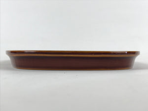 Japanese Lacquered Wooden Serving Tray Vtg Obon Shunkei Nuri Brown Oval UR903