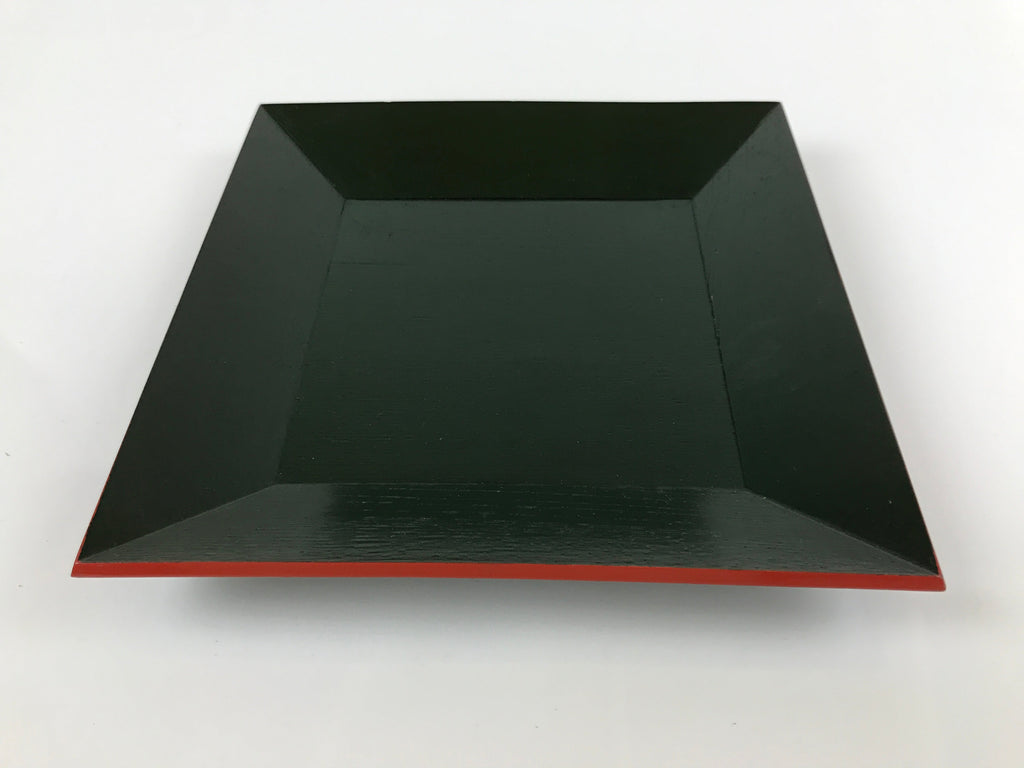 Japanese Lacquered Wooden Serving Tray Vtg Plate Square Dark Green Red LWB92