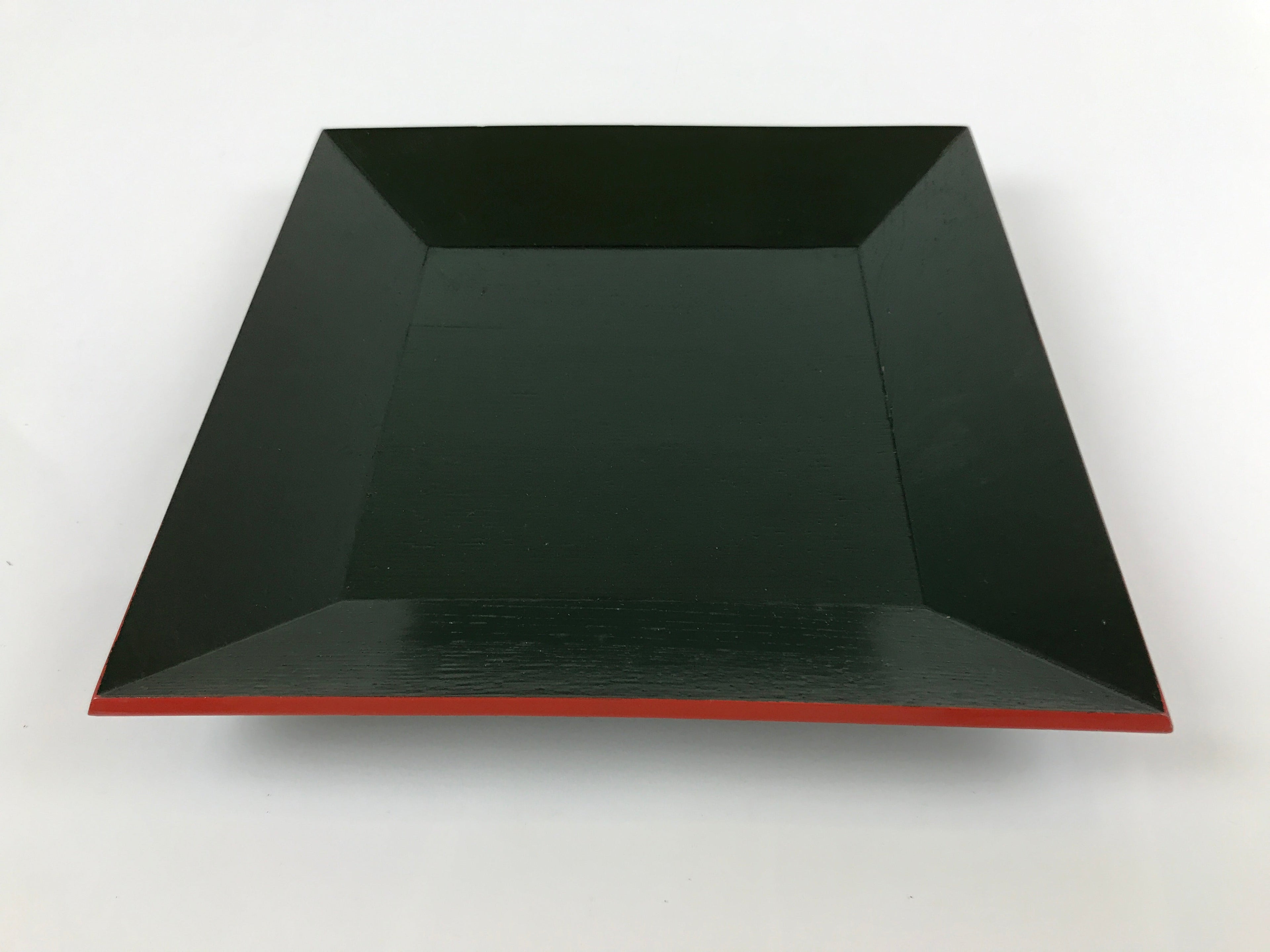 Japanese Lacquered Wooden Serving Tray Vtg Plate Square Dark Green Red LWB92