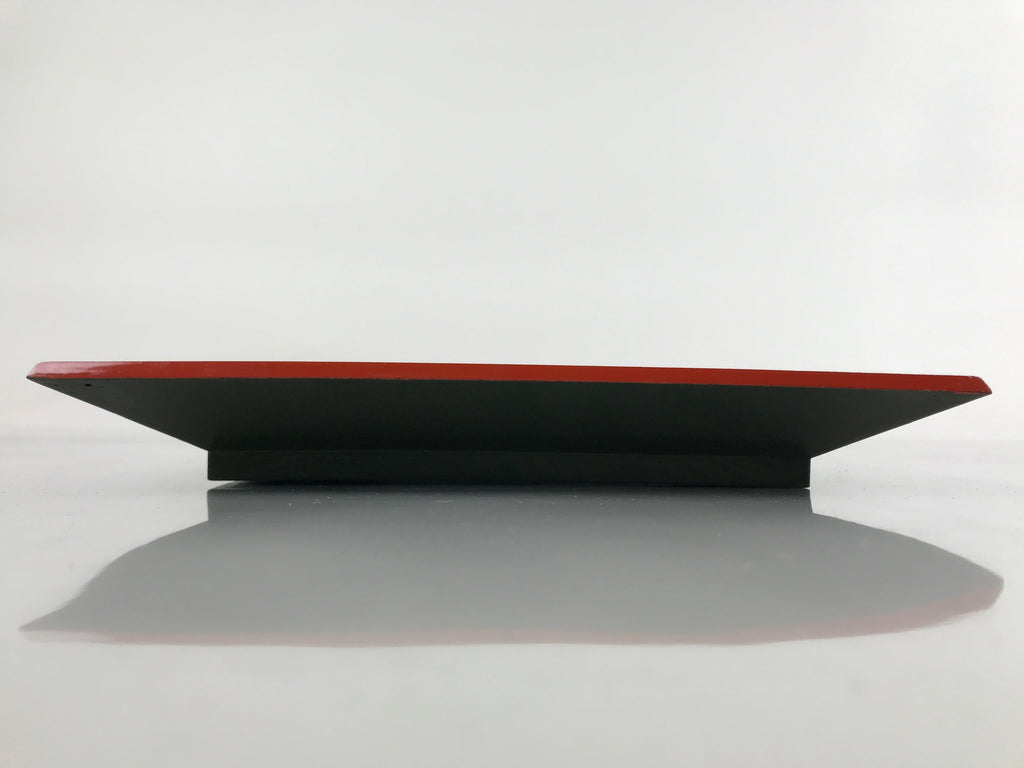 Japanese Lacquered Wooden Serving Tray Vtg Plate Square Dark Green Red LWB92