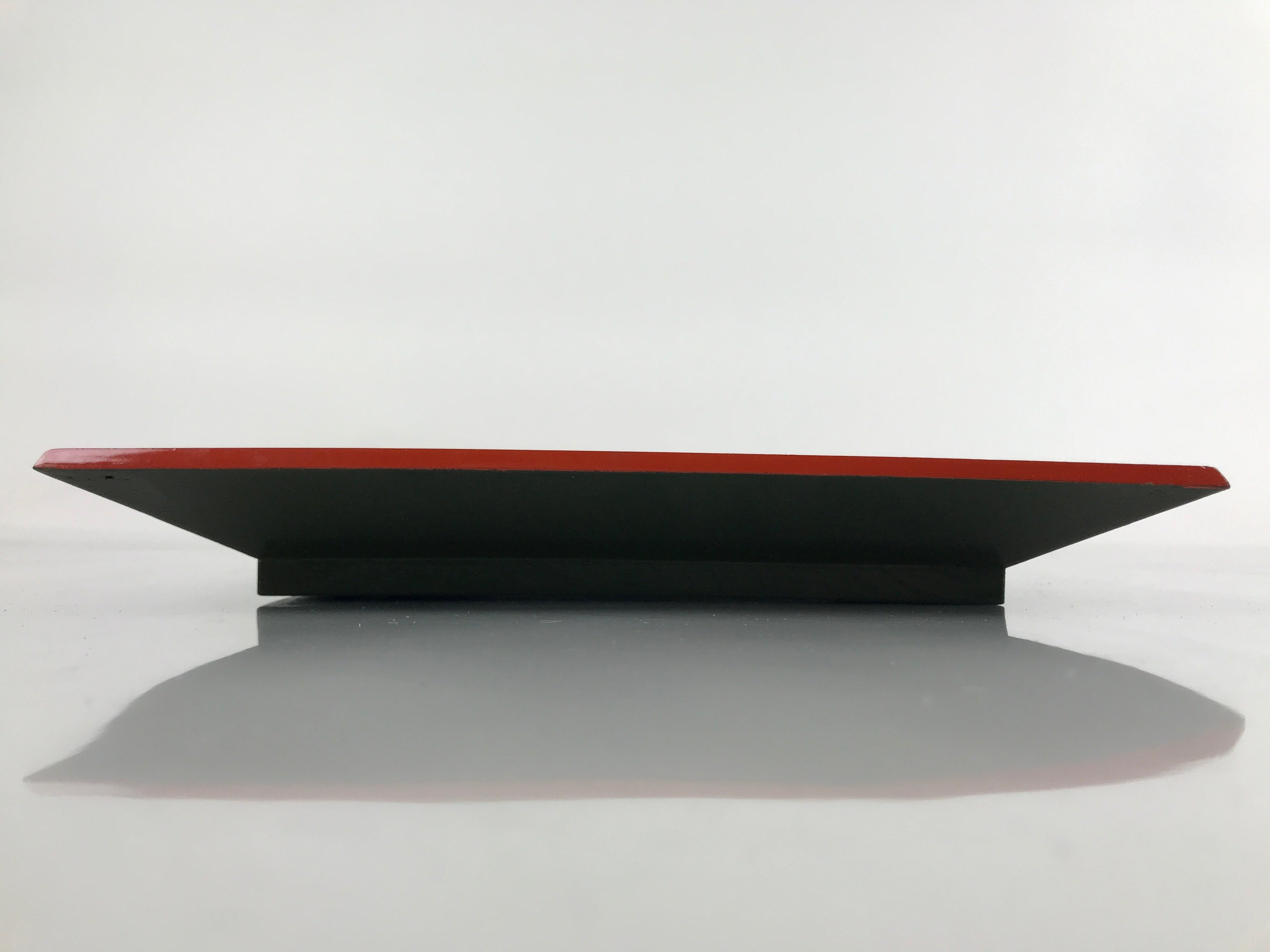 Japanese Lacquered Wooden Serving Tray Vtg Plate Square Dark Green Red LWB92