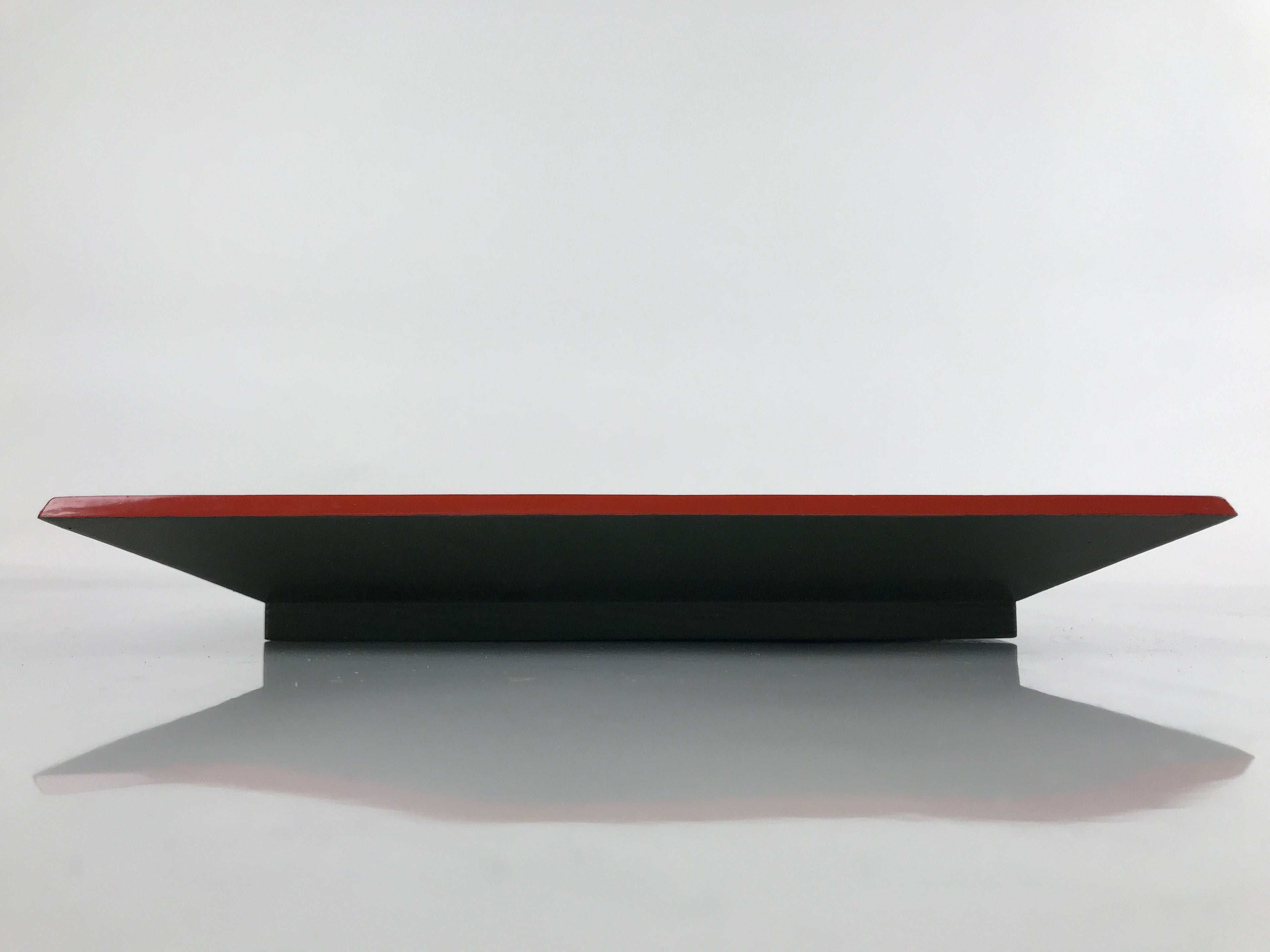 Japanese Lacquered Wooden Serving Tray Vtg Plate Square Dark Green Red LWB92