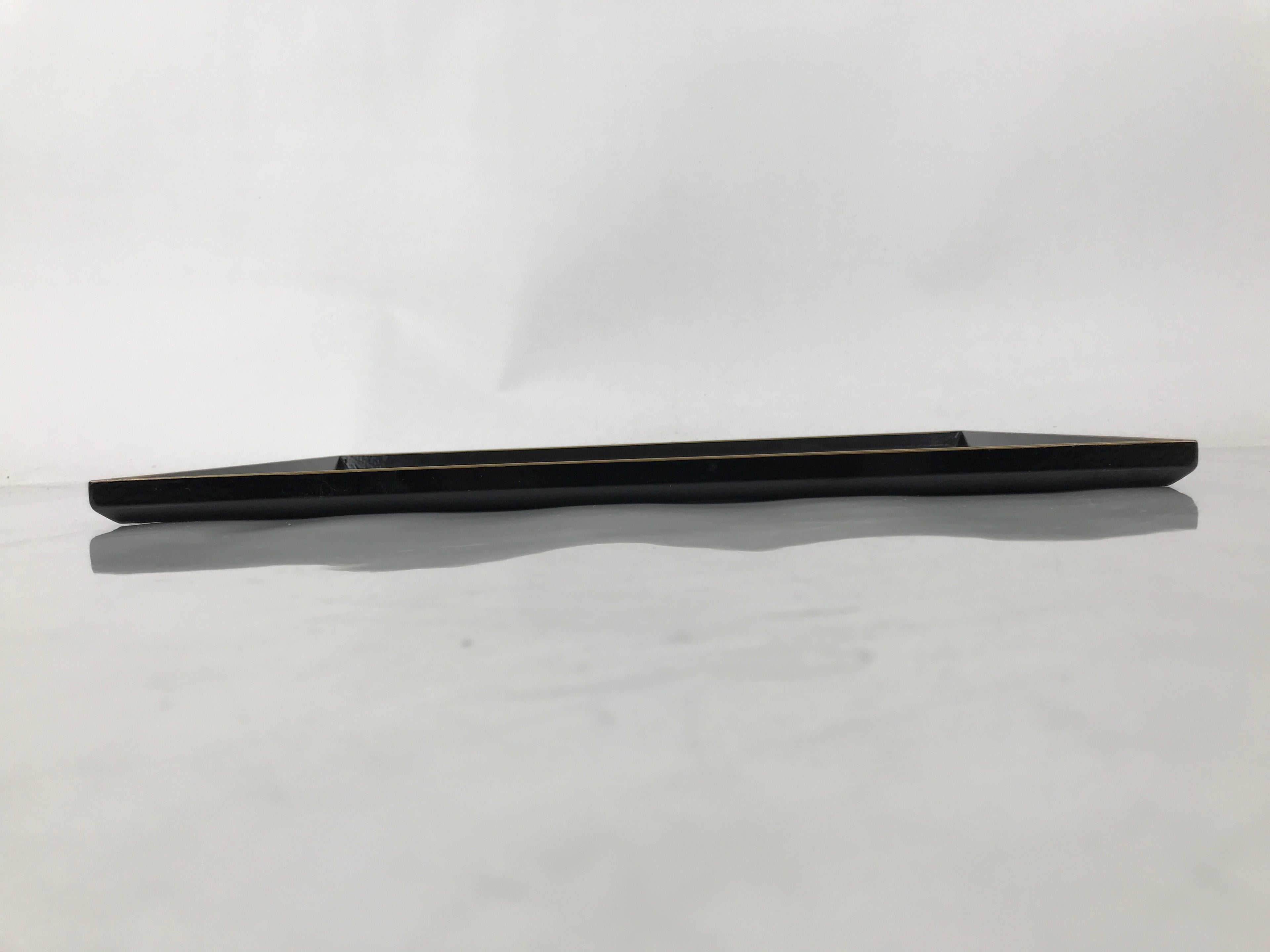 Japanese Lacquered Wooden Serving Tray Vtg Rectangle Obon Black Gold L415
