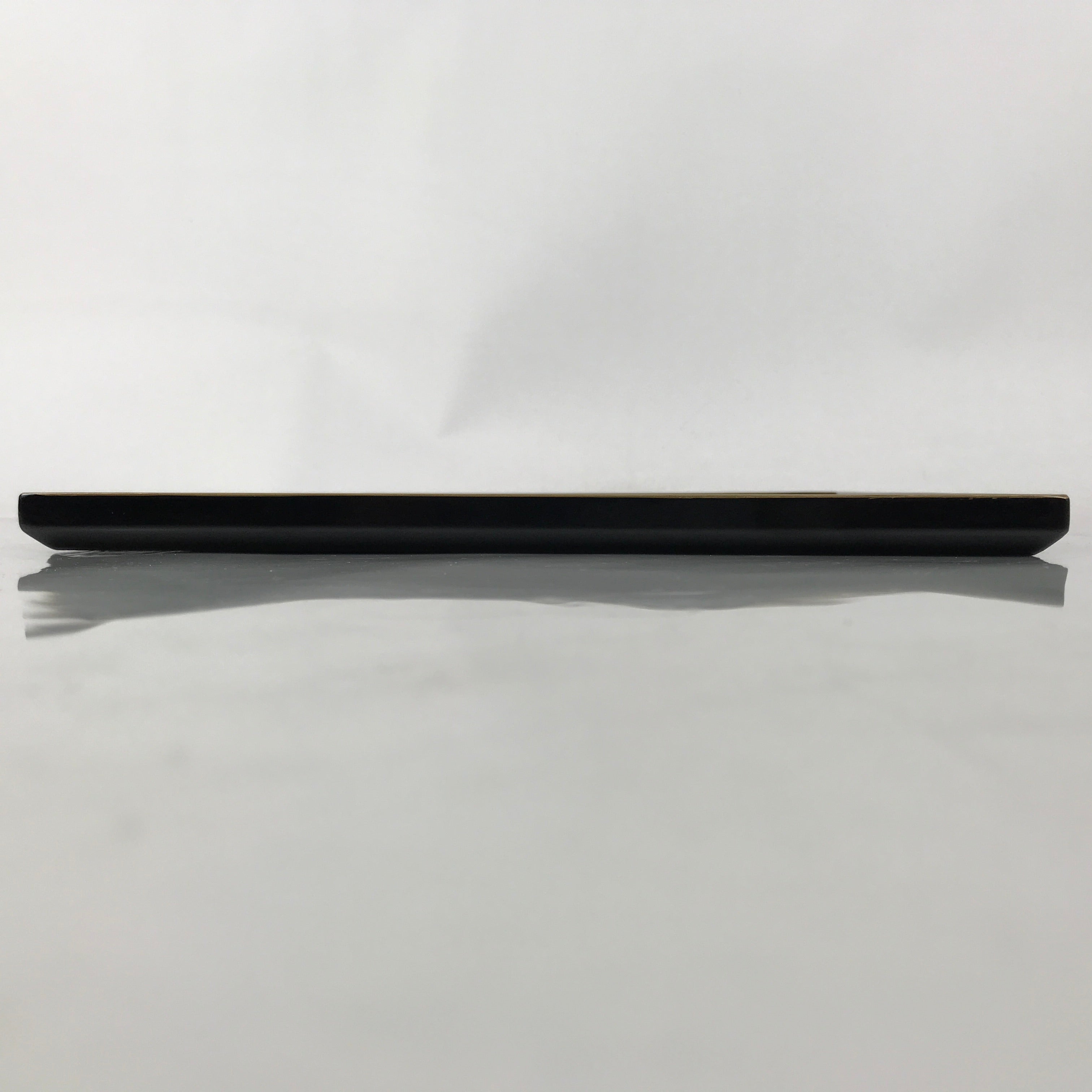 Japanese Lacquered Wooden Serving Tray Vtg Rectangle Obon Black Gold L416
