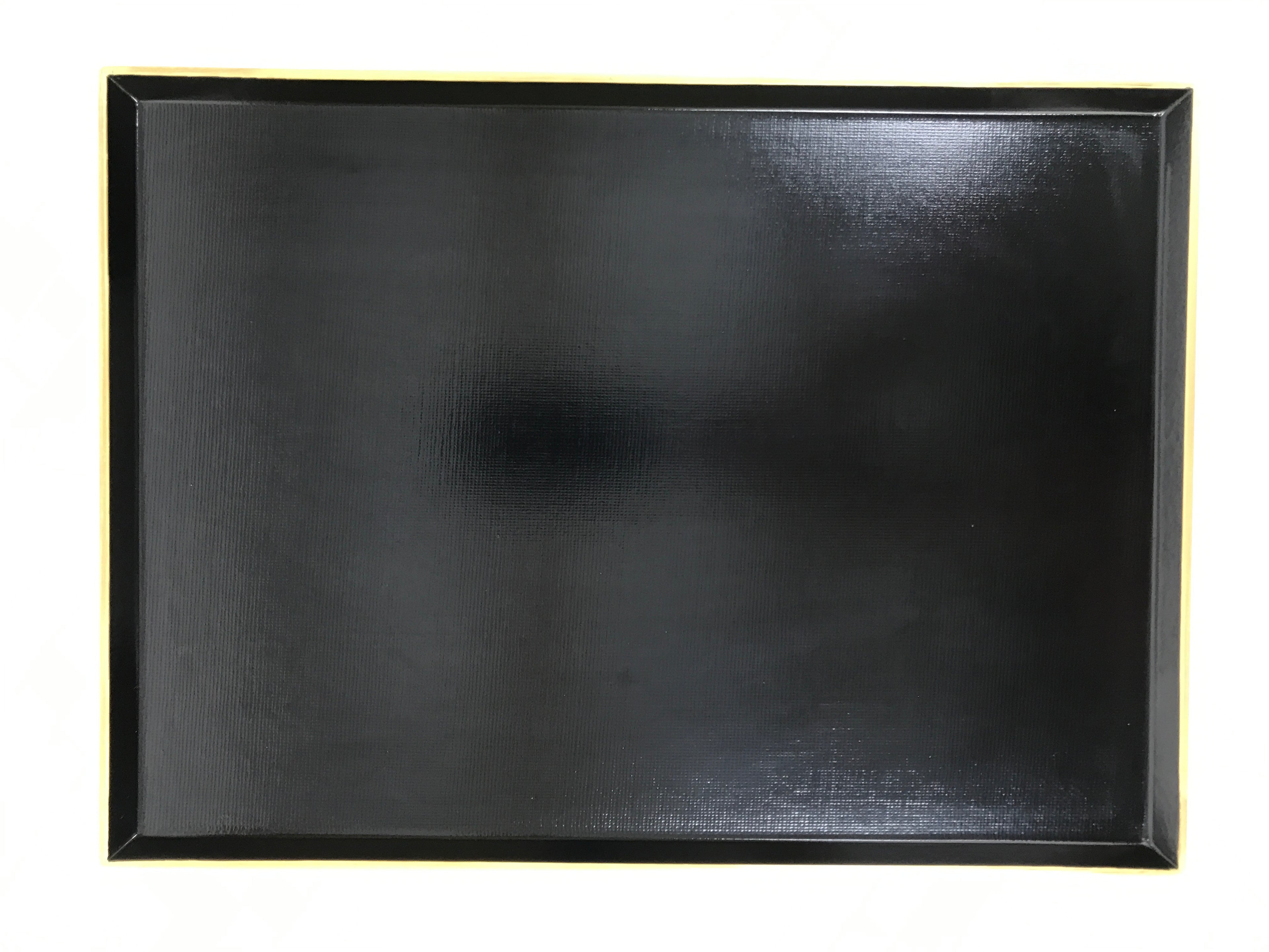 Japanese Lacquered Wooden Serving Tray Vtg Rectangle Obon Black Gold L416