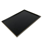 Japanese Lacquered Wooden Serving Tray Vtg Rectangle Obon Black Gold L416