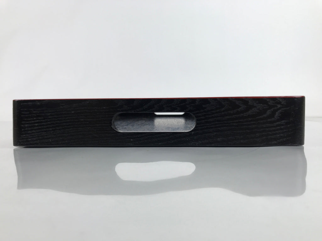 Japanese Lacquered Wooden Serving Tray Vtg Rectangle Obon Red Black L287