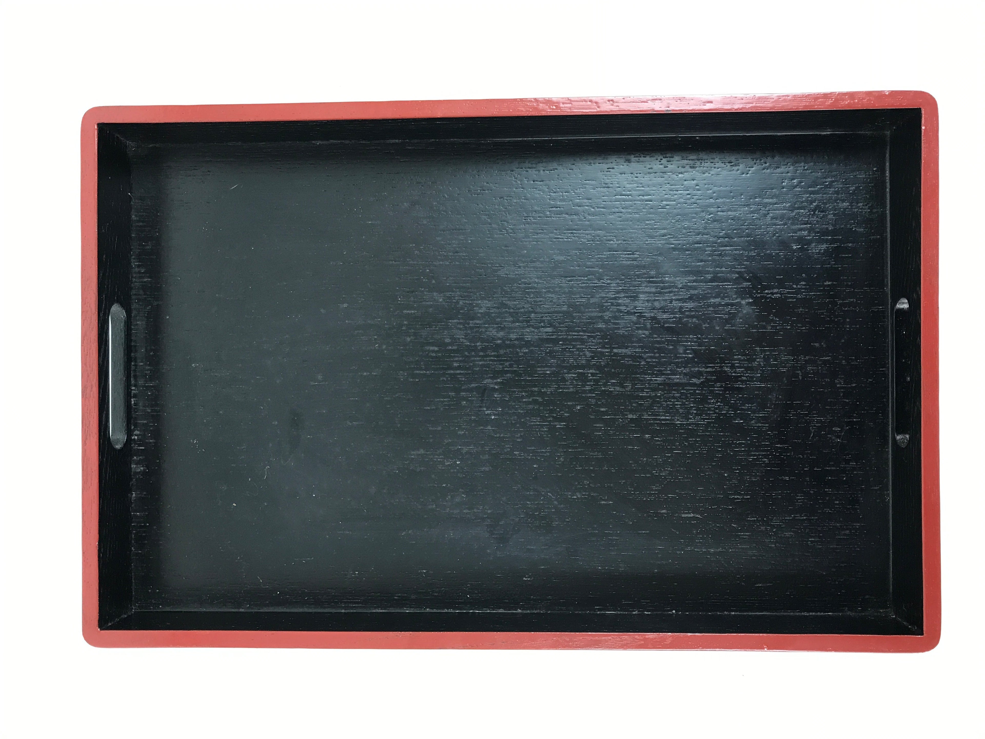 Japanese Lacquered Wooden Serving Tray Vtg Rectangle Obon Red Black L287