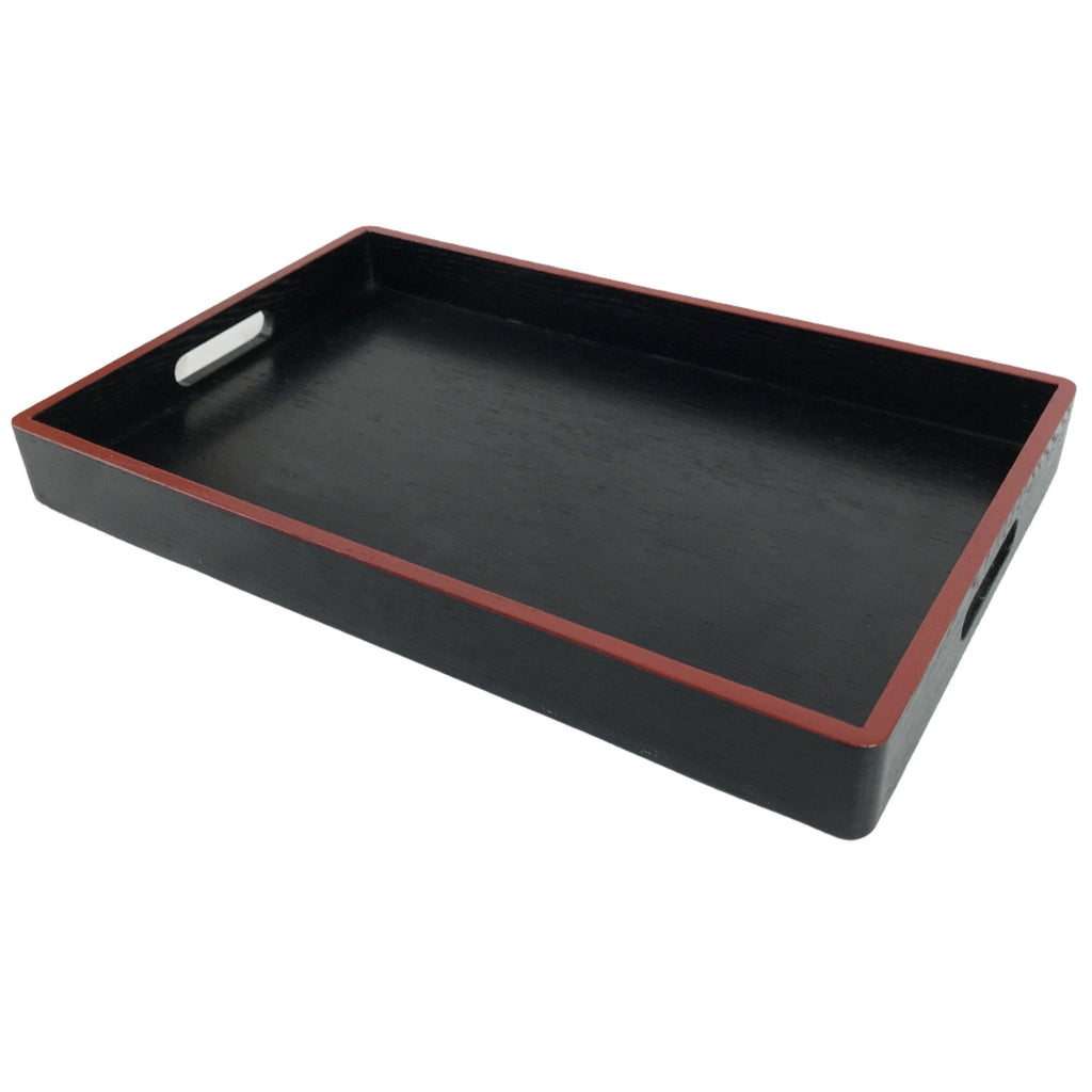 Japanese Lacquered Wooden Serving Tray Vtg Rectangle Obon Red Black L287