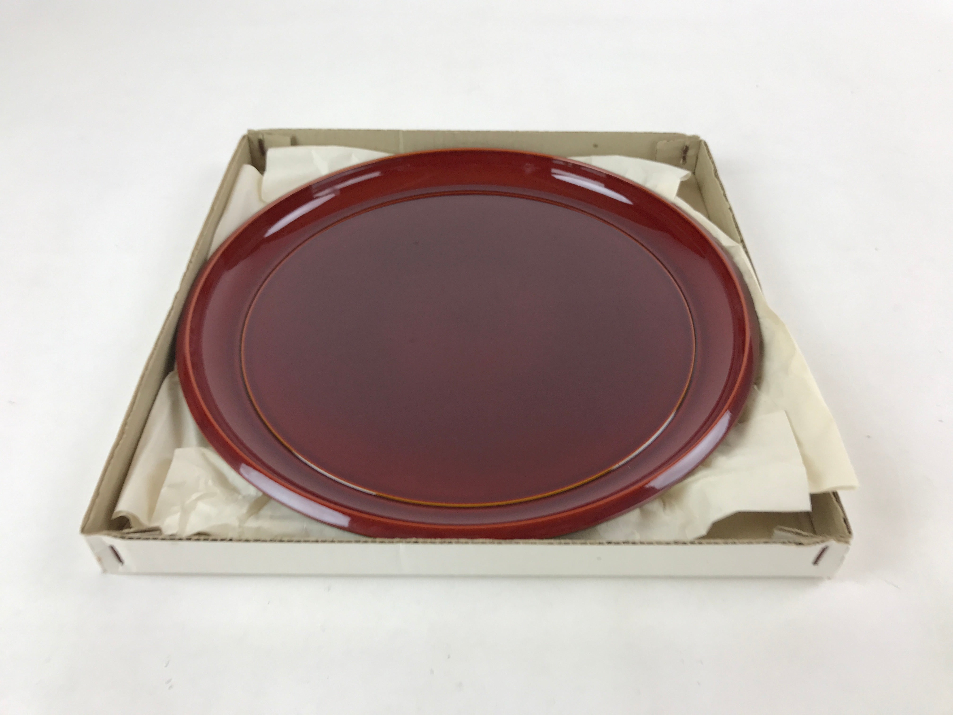 Japanese Lacquered Wooden Serving Tray Vtg Round Brown Obon Party Tray LWB69