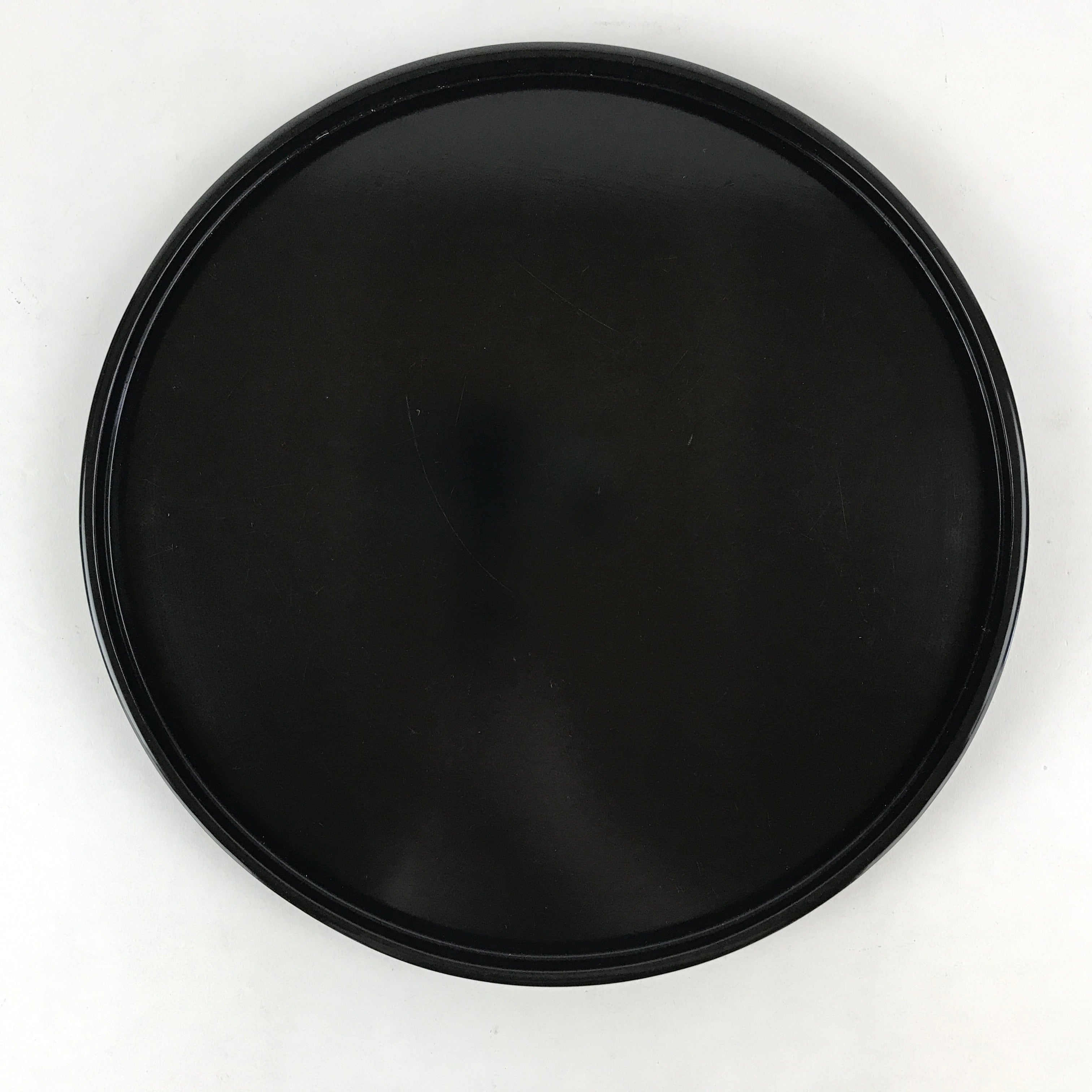Japanese Lacquered Wooden Serving Tray Vtg Round Classic Obon Black Tea UR992