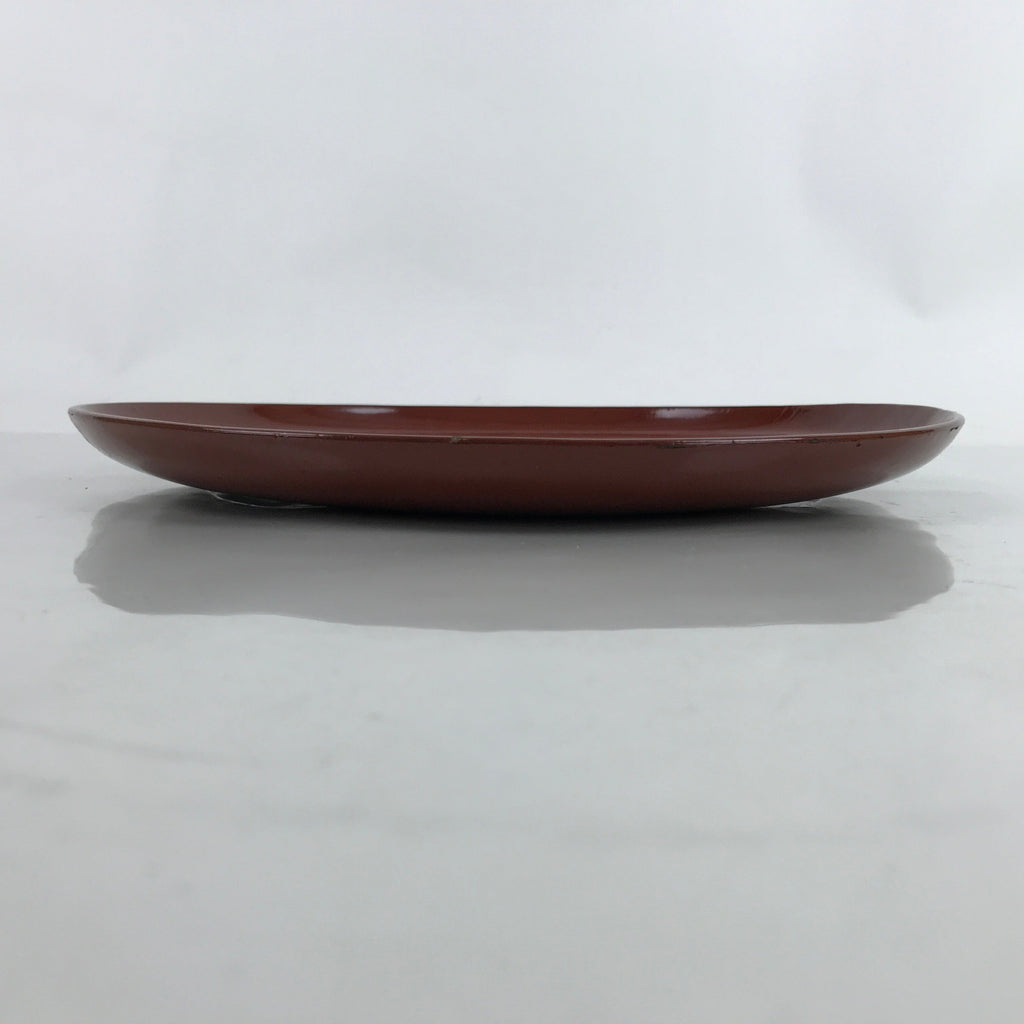 Japanese Lacquered Wooden Serving Tray Vtg Round Obon Brown Black L359
