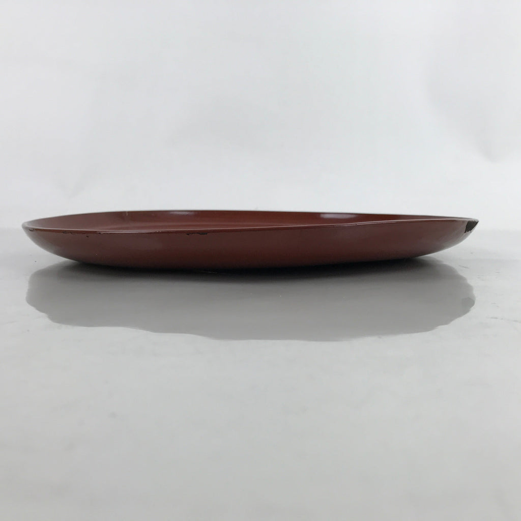 Japanese Lacquered Wooden Serving Tray Vtg Round Obon Brown Black L359